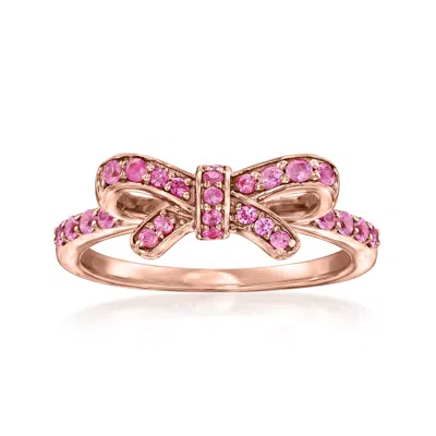 Ross-simons Pink Sapphire Bow Ring In 18kt Rose Gold Over Sterling In Pink