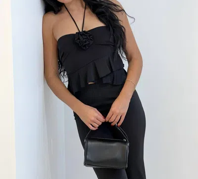 Shop Blue Blush Rosette Detail Halter Top In Black