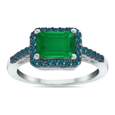 Shop Sselects 2 1/2 Carat Emerald Cut Emerald And 1/3 Ctw Diamond Ring In 10k White Gold