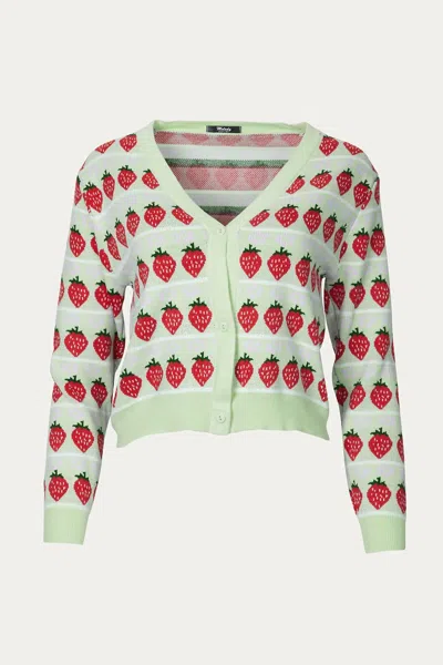 Motel Rocks Cropped Retro Strawberry Cardigan In Green In Green
