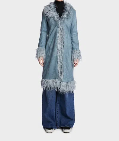 Shop Bailey Rose Faux Fur Trimmed Coat In Blue