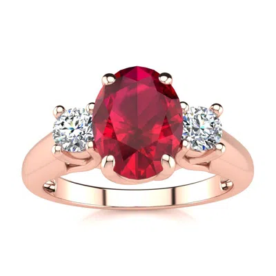 Shop Sselects 1 3/4 Carat Oval Shape Ruby And Two Diamond Ring In 14 Karat Rose Gold In Multi