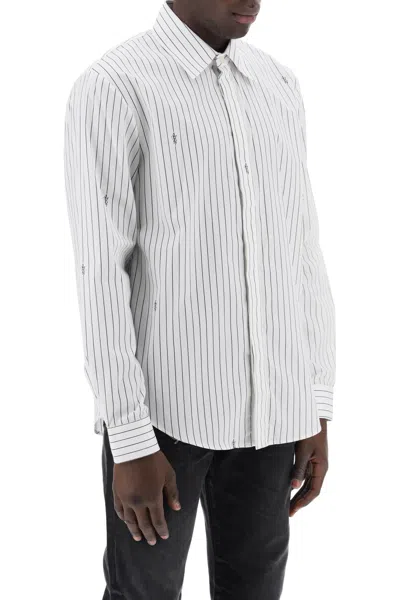 Shop Amiri Striped Shirt With Staggered Logo In White