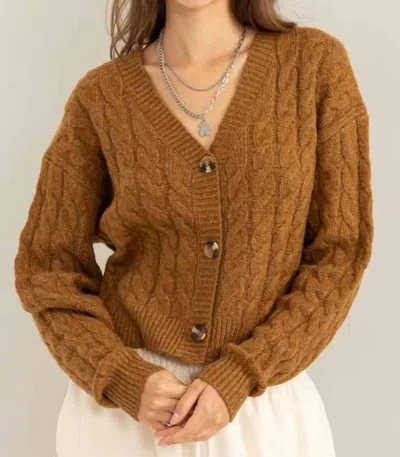 Shop Hyfve Cable Knit Cardigan Sweater In Pale Brown