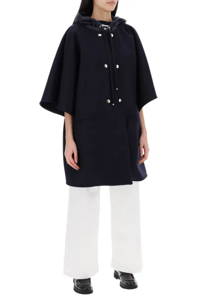 Shop Moncler Basic Virgin Wool Cloak With Hood In Blue