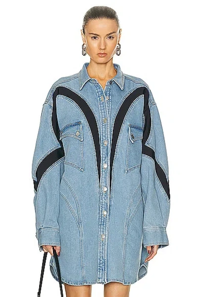 Shop Mugler Button Up Shirt In Light Blue & Black
