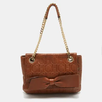 Shop Carolina Herrera Monogram Leather Audrey Shoulder Bag In Brown