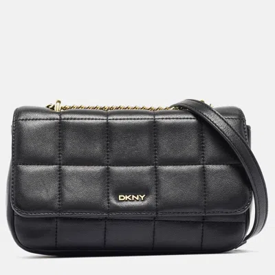 Shop Dkny Quilted Leather Flap Shoulder Bag In Black