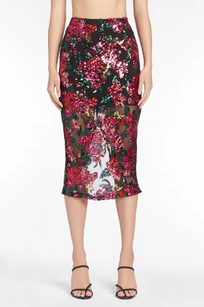 Shop Amanda Uprichard Kismet Sequin Skirt In Noir Dahlia Floral In Black