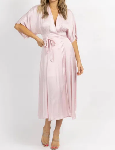Shop Olivaceous Satin Wrap Midi Dress In Pale Pink