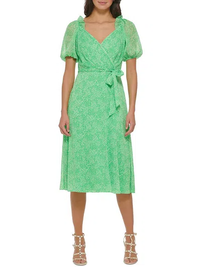 Shop Dkny Womens Chiffon Puff Sleeve Midi Dress In Green