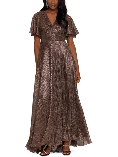 Shop Betsy & Adam Womens Metallic Flutter Sleeves Evening Dress In Multi