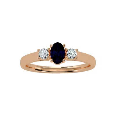 Shop Sselects 3/4 Carat Oval Shape Sapphire And Two Diamond Ring In 14 Karat Rose Gold In Multi