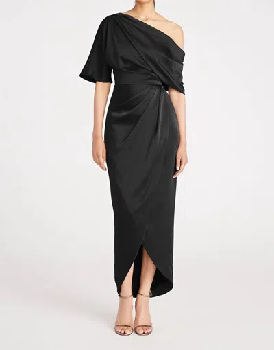 Shop Theia Rayna One Shoulder Draped Gown In Black