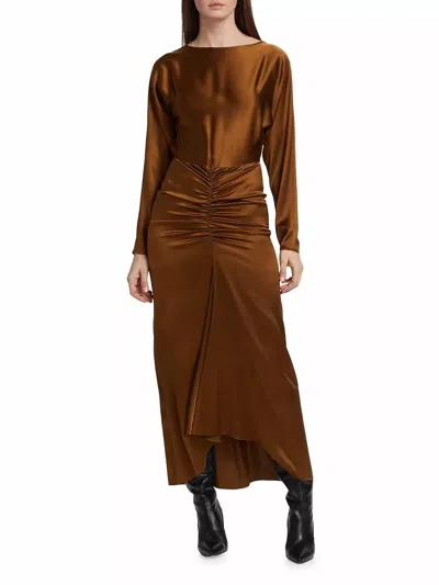 Shop Veronica Beard Sabri Stretch Silk Maxi Dress In Dark Ochre In Brown