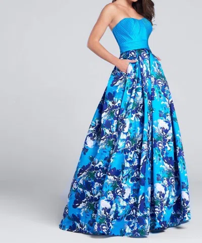 Shop Ellie Wilde Mikado Ball Gown In Turquoise In Multi