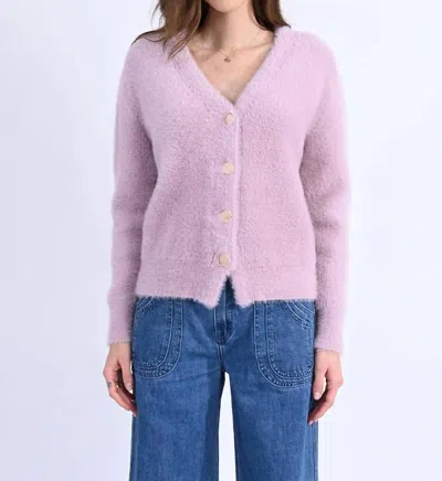 Shop Molly Bracken Fuzzy V-neck Cardigan In Mauve In Pink