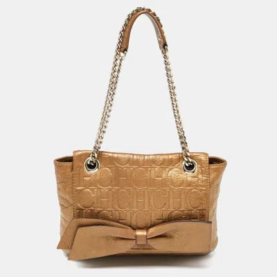 Shop Ch Carolina Herrera Gold Monogram Leather Audrey Shoulder Bag