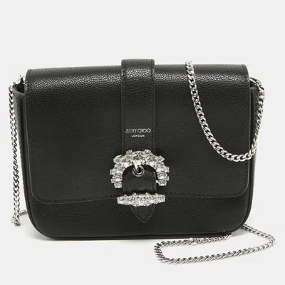 Shop Jimmy Choo Leather Cheri Chain Shoulder Bag In Black