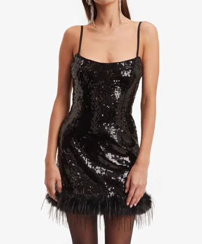 Shop Bardot Laurel Faux Fur Mini Dress In Black Sequin