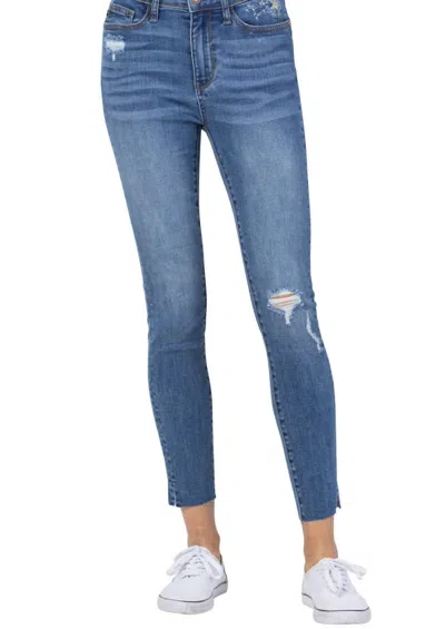 Shop Judy Blue Dandelion Embroidered High Rise Skinny Jean In Medium Blue Wash
