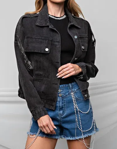 Shop 143 Story Shoulder Sequin Denim Jacket In Black