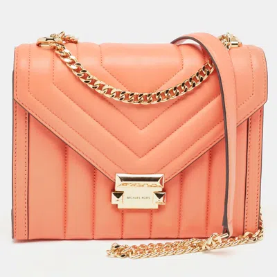 Shop Michael Kors Peach Quilted Leather Large Whitney Shoulder Bag In Orange