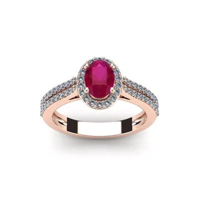 Shop Sselects 1 1/3 Carat Oval Shape Ruby And Halo Diamond Ring In 14 Karat Rose Gold In Multi