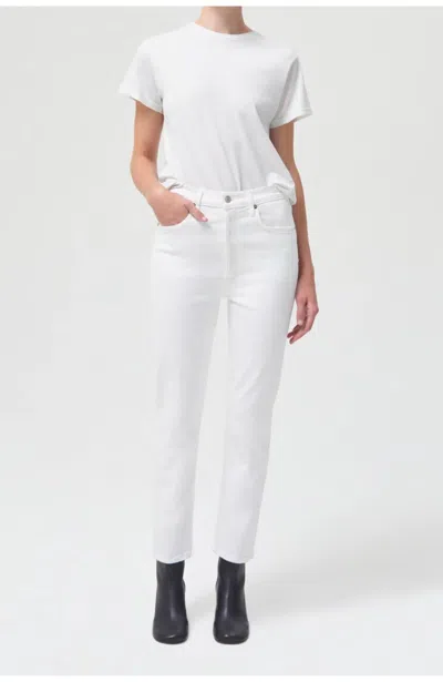 Shop Agolde Riley Crop Jeans In Whiplash In White