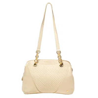 Shop Bally Cream Quilted Leather Fringe Shoulder Bag In White