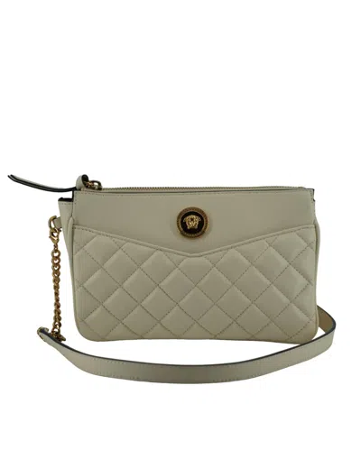 Shop Versace Lamb Leather Pouch Crossbody Women's Bag In White