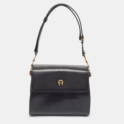 Shop Aigner Etienne  Glossy Leather Shoulder Bag In Black