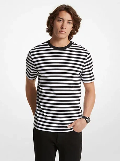 Shop Michael Kors Striped Pima Cotton T-shirt In Black