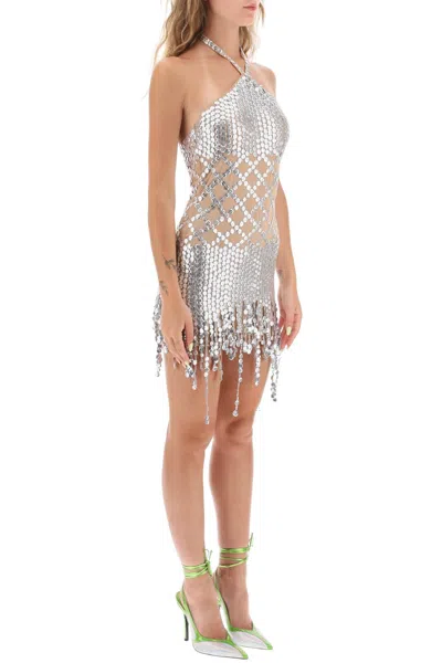 Shop Attico 'adriel' Mini Dress With Hexagonal Sequins In Silver