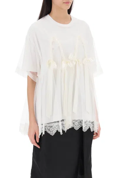 Shop Simone Rocha Tulle Top With Lace And Bows In White