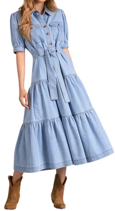 Shop Elan Tie Waist Maxi Dress In Denim In Blue