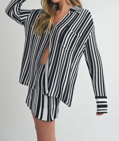 Shop Miou Muse Half Moon Striped Top In Black/white In Multi