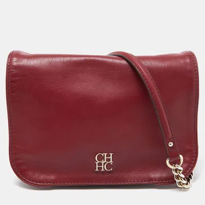 Shop Ch Carolina Herrera Leather New Baltazar Flap Shoulder Bag In Red