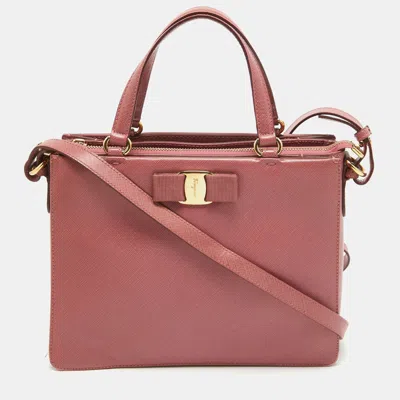 Shop Ferragamo Dark Leather Shoulder Bag In Pink
