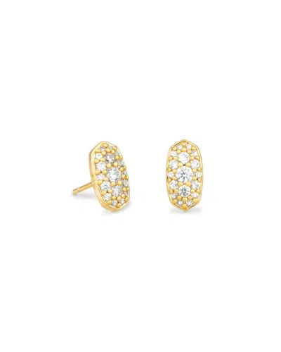 Shop Kendra Scott Grayson Gold Stud Earrings In White Crystal In Silver