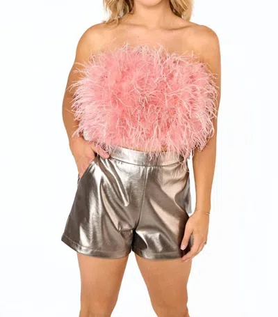 Shop Buddylove Fancy Strapless Feather Crop Top In Rose Gold In Multi