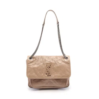 Shop Saint Laurent Niki Nikki Medium Chain Shoulder Bag Leather Beige