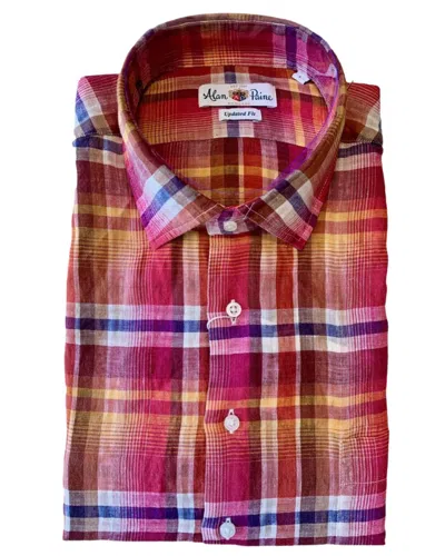 Shop Alan Paine Men's Long Sleeve Dunfield Linen Shirt In Berry Plaid In Red