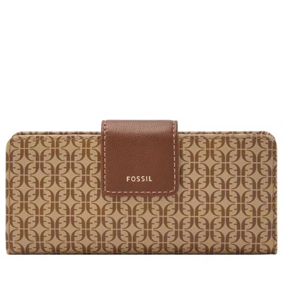 Shop Fossil Women's Madison Printed Polyurethane Tab Clutch In Brown