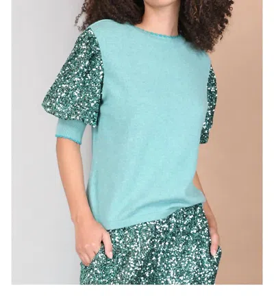 Shop -bl^nk- Sequin Sweater In Caribbean Blue/green