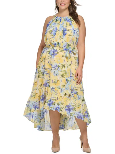 Shop Vince Camuto Plus Womens Cut-out Hi-low Fit & Flare Dress In Yellow