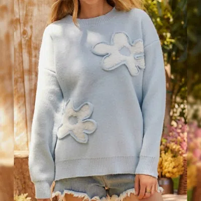 Shop Main Strip Flower Sweater In Blue