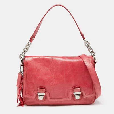 Shop Coach Coral Leather Poppy Flap Shoulder Bag In Pink