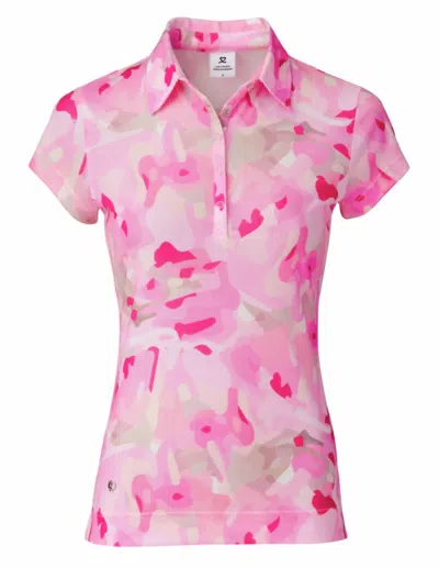 Shop Daily Sports Sheer Mesh Cap Sleeve Polo Shirt In Cammy In Pink