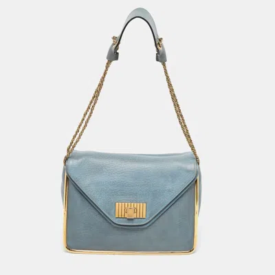 Shop Chloé Leather Medium Sally Shoulder Bag In Blue